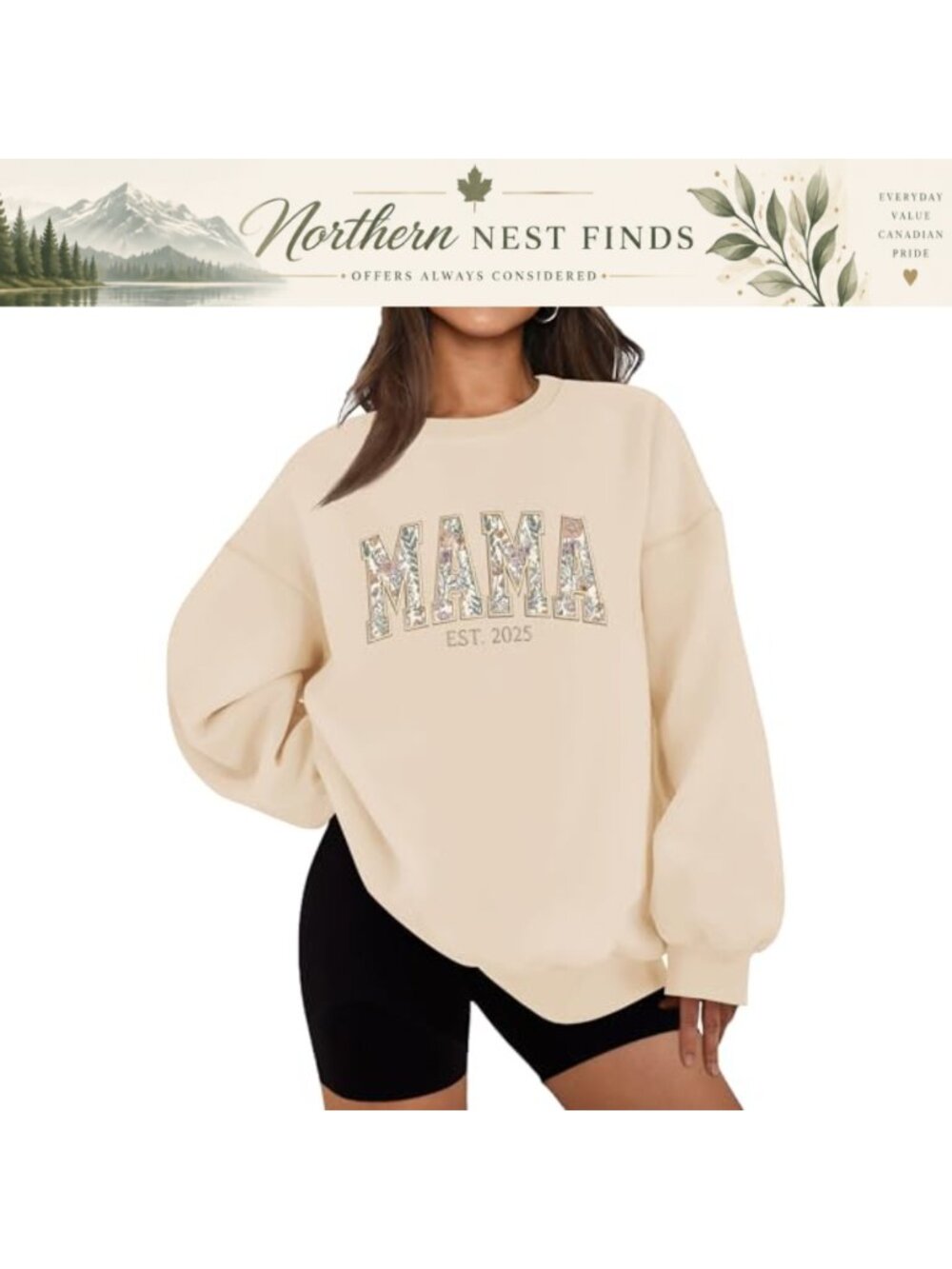 Oversized Mama Embroidered Sweatshirt Cotton Polyester Crewneck Pullover